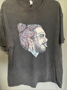 Post Malone Men's Black Graphic Tee with Pastel Portrait Print